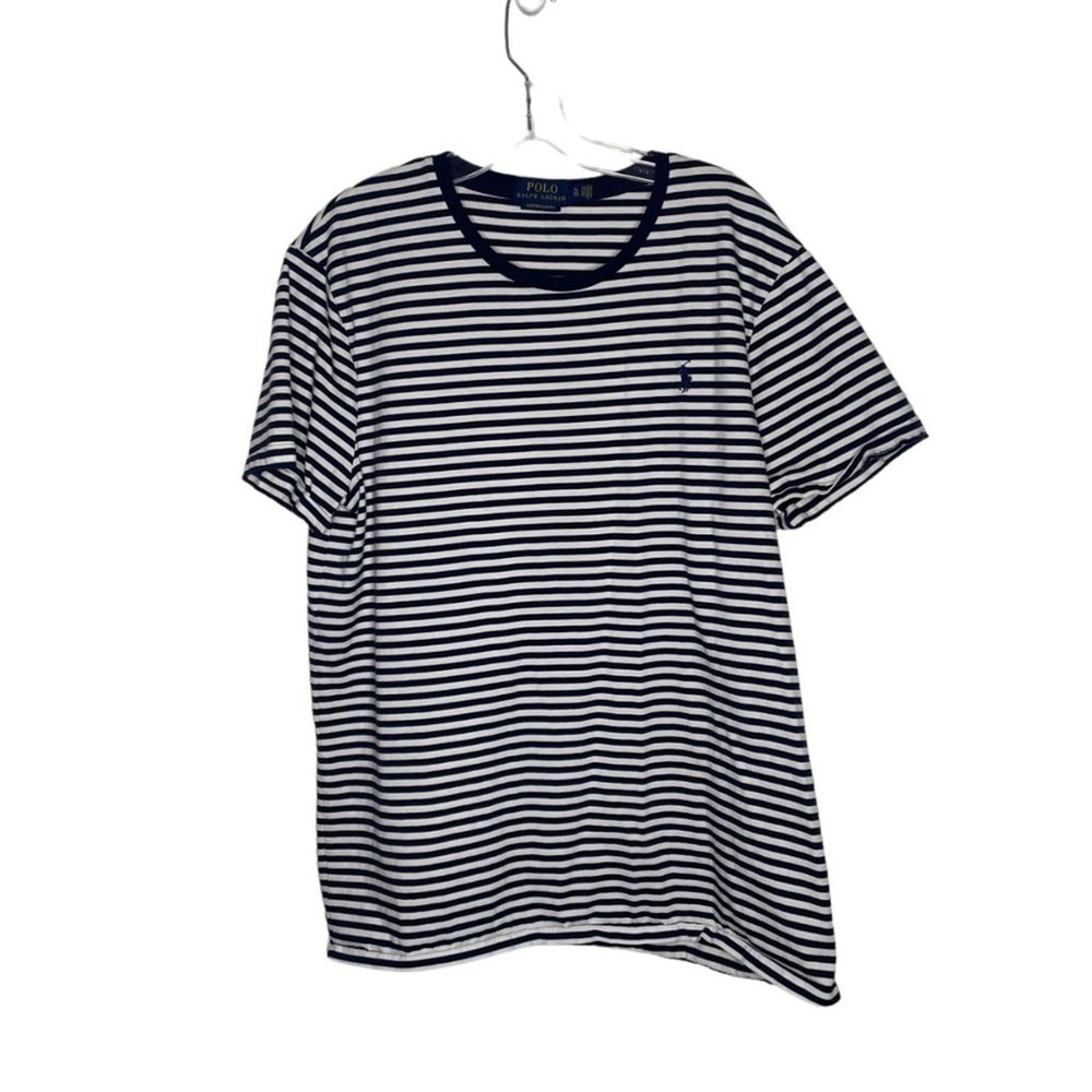 Polo Ralph Lauren Mens XL Custom Slim Fit Striped T-Shirt Navy White Cotton Tee